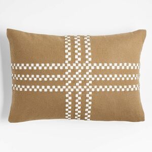 NWT Crate&Barrel Camel Brown Felted Wool Decorative Throw Pillow Cover 22"x15"